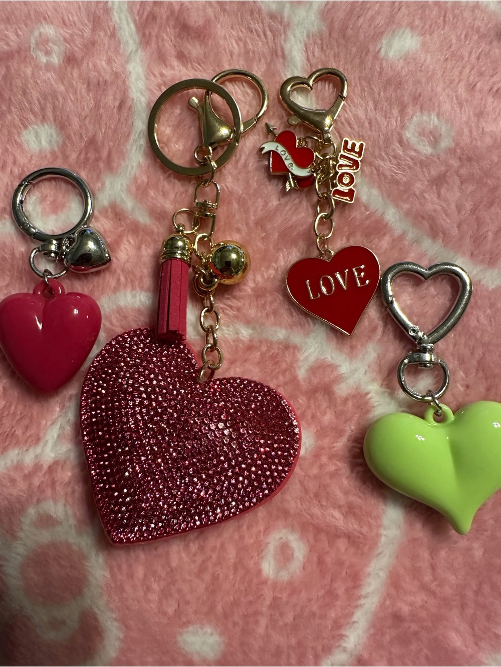 Heart Keychain Bundle - Pink, Red & Lime Green Hearts